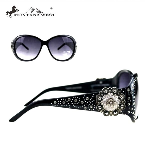 Montana West Sunglasses in Black w/Silver Swirl Flower Concho Accents main image 11
